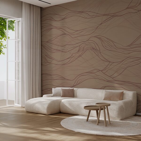 Linhas onduladas castanhas numa superfície bronzeada