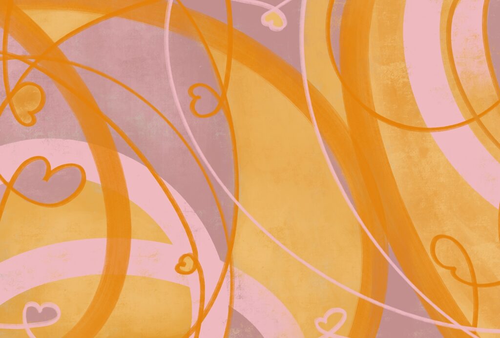Yellow and pink swirls and hearts Yellow and pink swirls and hearts