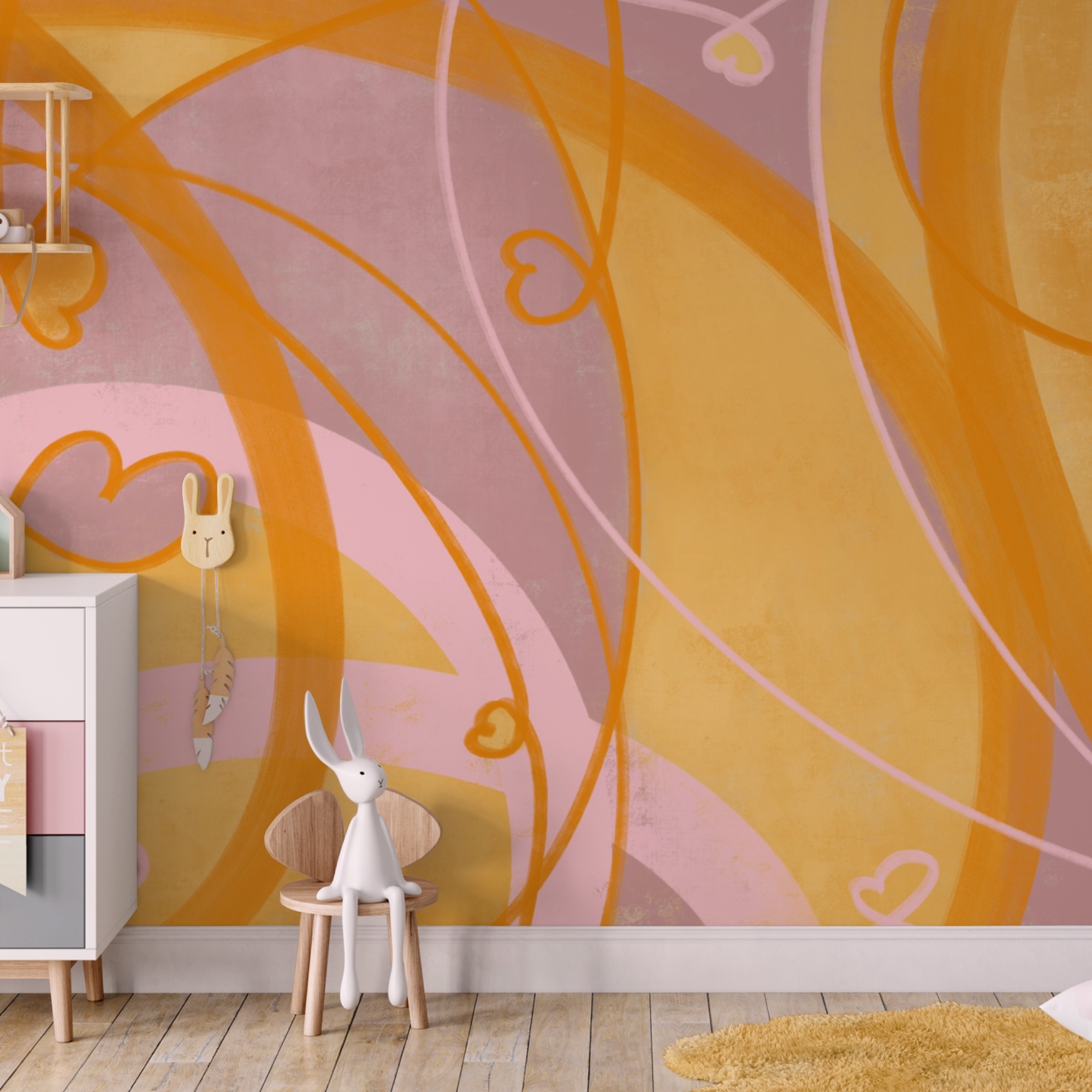 Redemoinhos e corações amarelos e cor-de-rosa