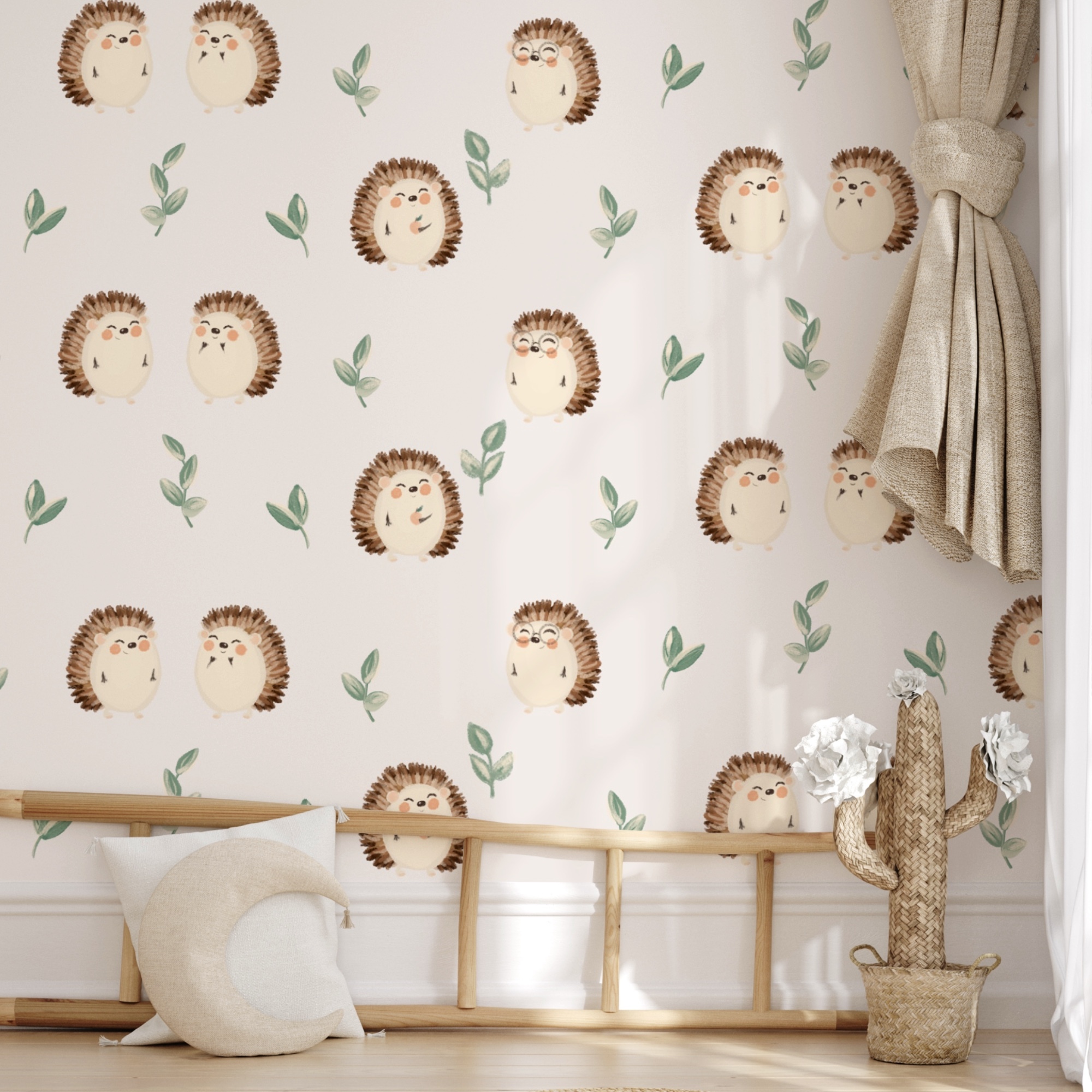 Padrão de ouriços e folhas