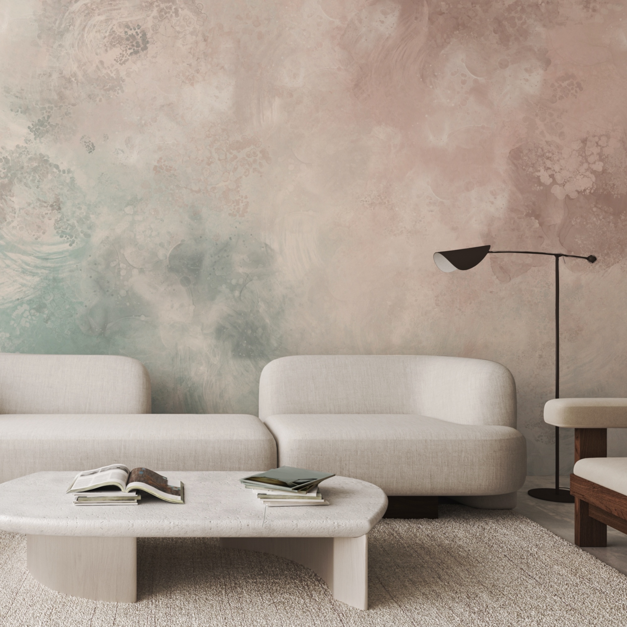 Os tons suaves misturam-se numa harmonia tranquila