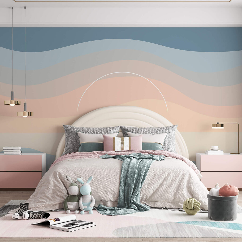 Ondas coloridas com um círculo branco no céu Ondas coloridas com um círculo branco no céu
