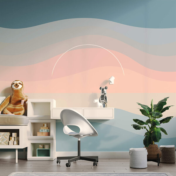 Ondas coloridas com um círculo branco no céu Ondas coloridas com um círculo branco no céu