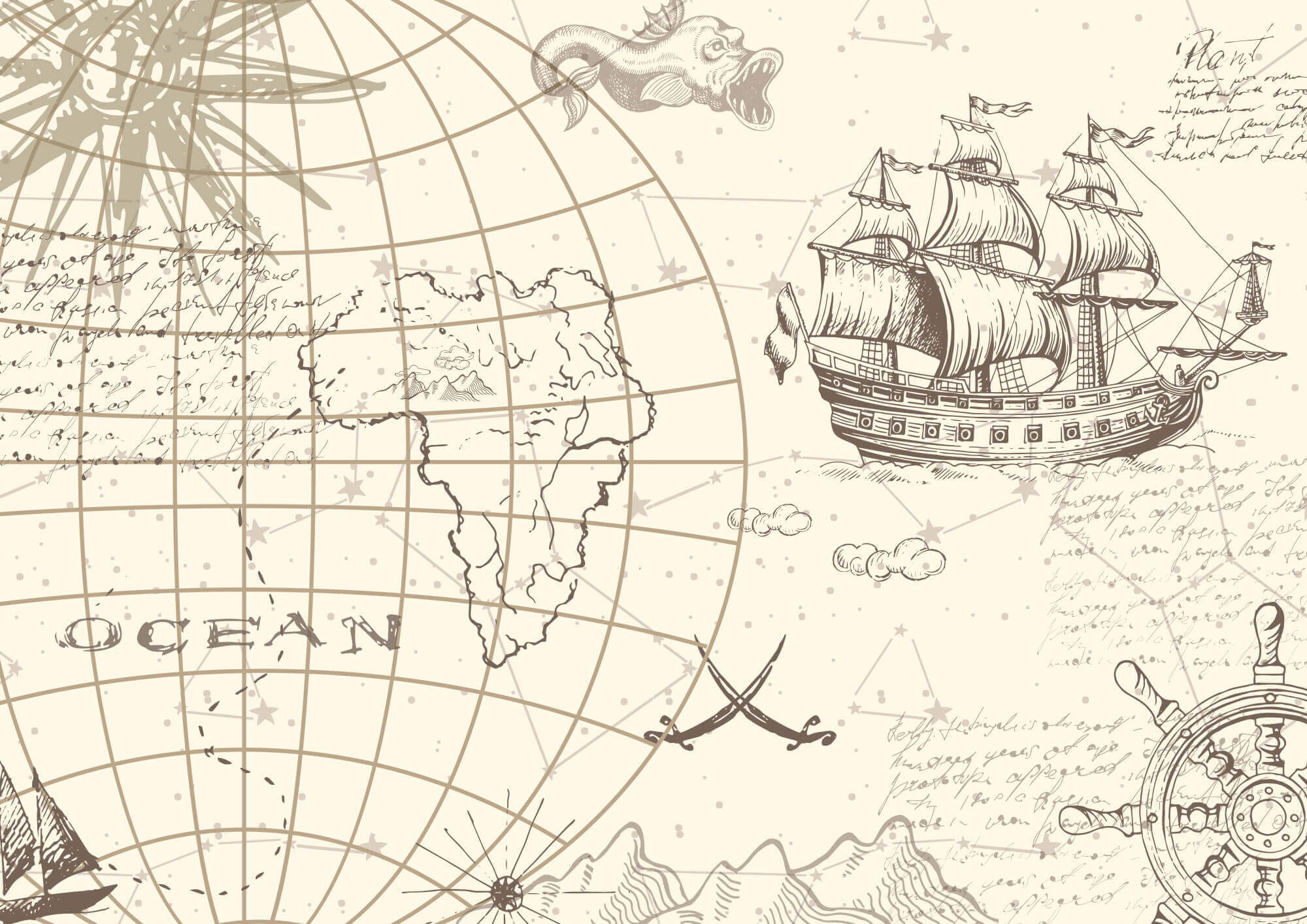 Map of the world and a ship