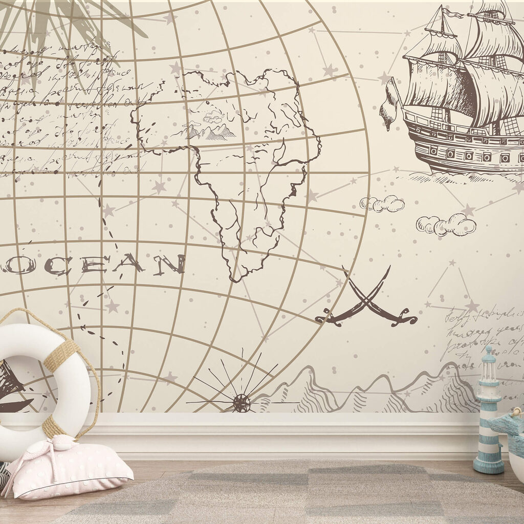 Mapa do mundo e um navio