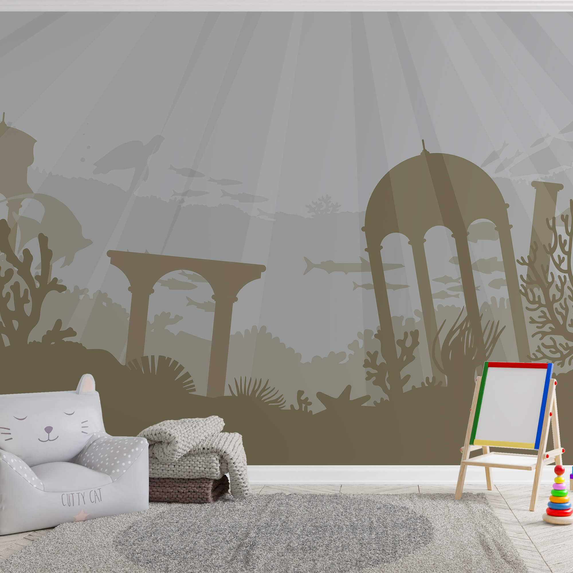 Silhueta de um edifício debaixo de água