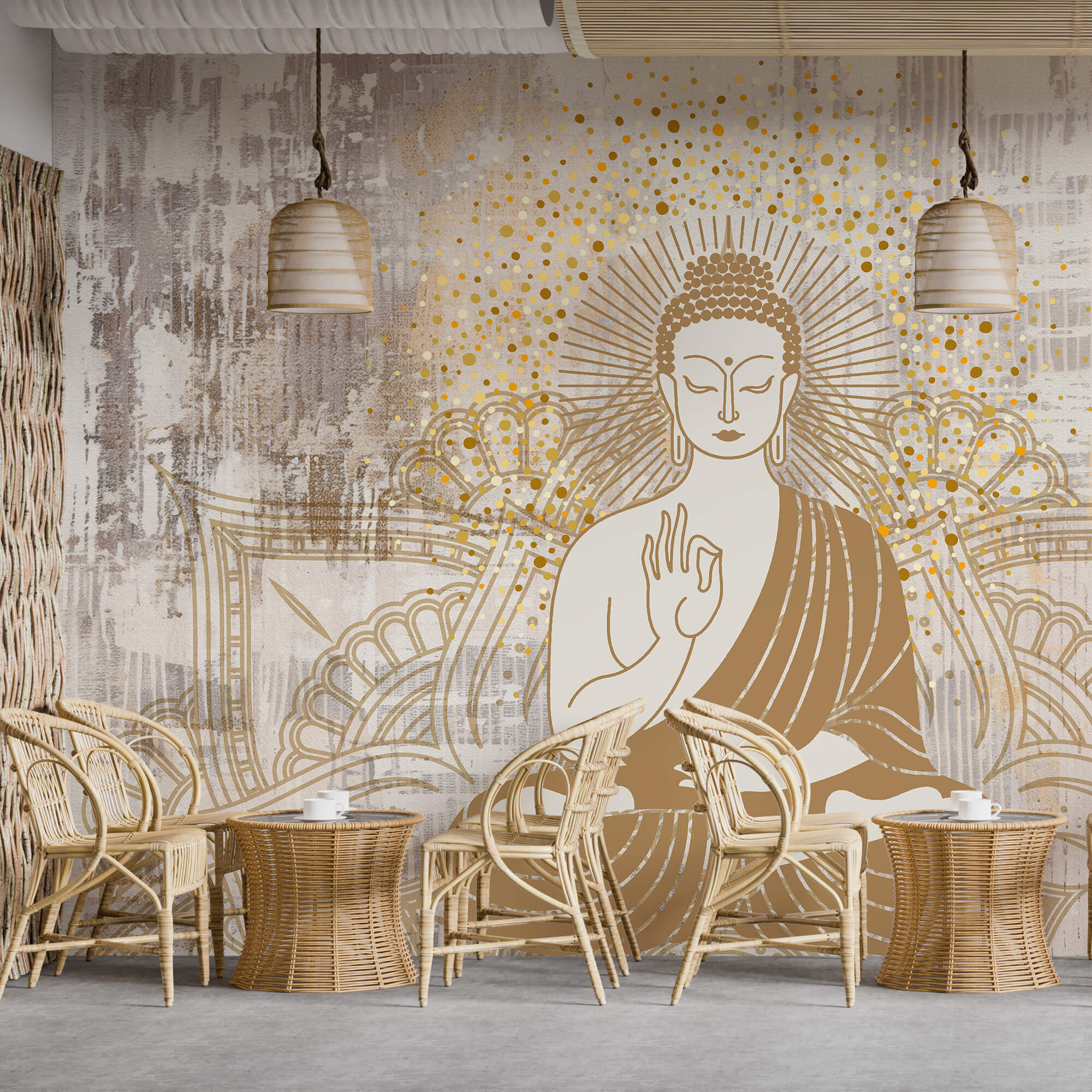 Pintura de uma pessoa sentada em posição de lótus