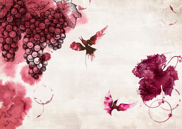 Pintura de pássaros e uvas Pintura de pássaros e uvas