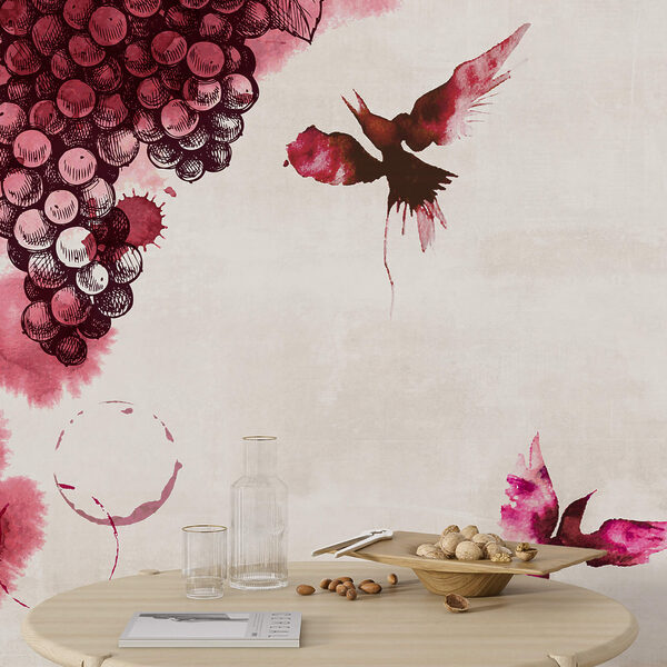 Pintura de pássaros e uvas Pintura de pássaros e uvas