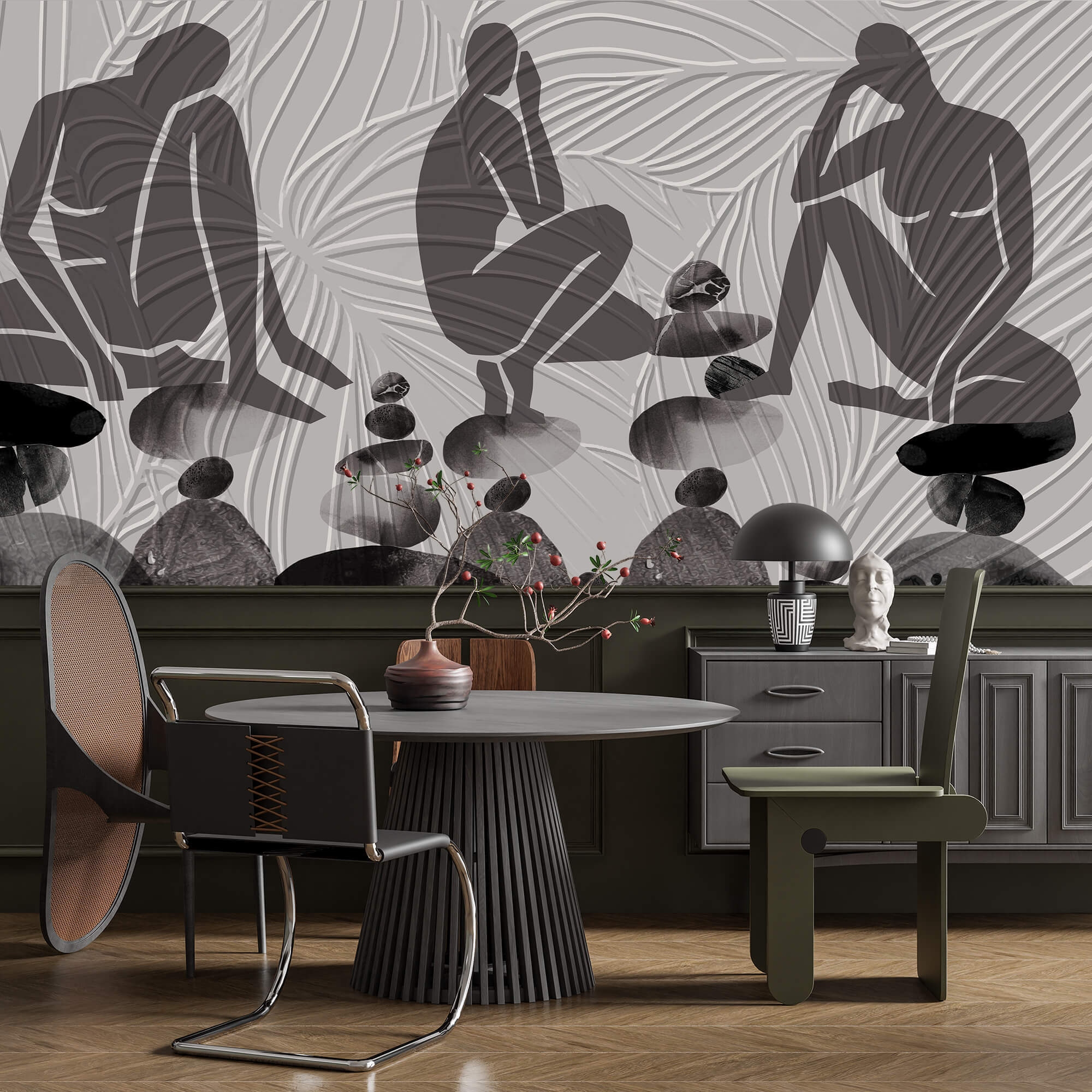 Grupo de pessoas sentadas em rochas