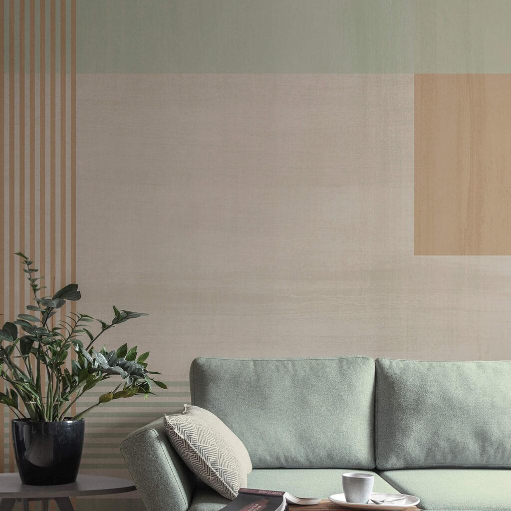 Formas abstractas e cores suaves misturam-se