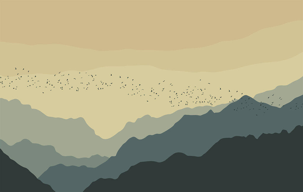 Wall murals Group of birds flying over mountains Wall murals Group of birds flying over mountains