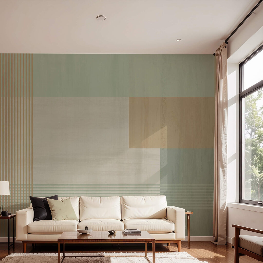 Formas abstractas e cores suaves misturam-se