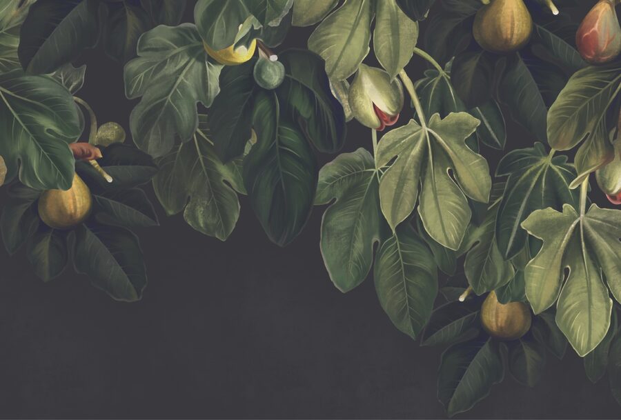 Folhagem exuberante com frutos vibrantes