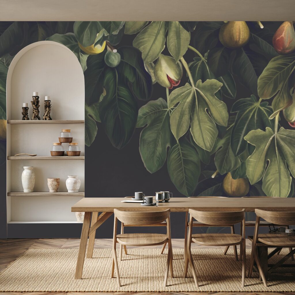 Folhagem exuberante com frutos vibrantes