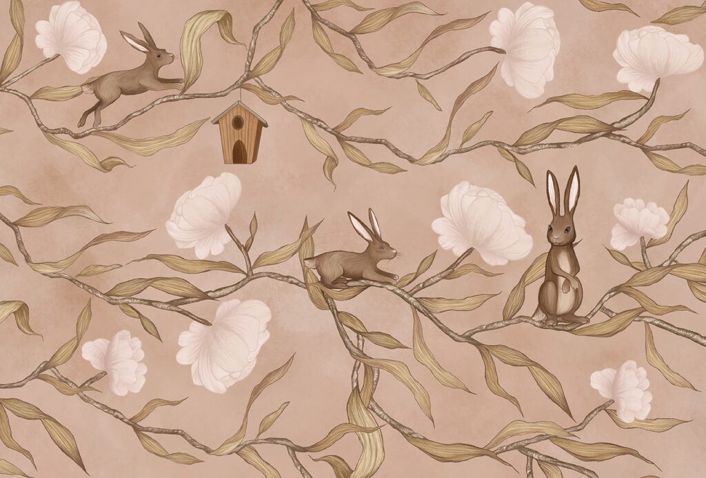 Papel de parede com coelhos e flores Papel de parede com coelhos e flores