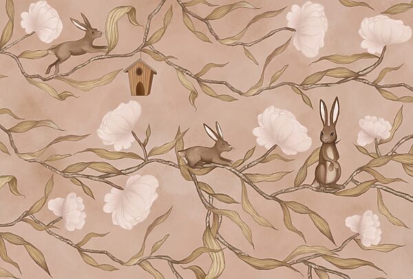 Papel de parede com coelhos e flores Papel de parede com coelhos e flores