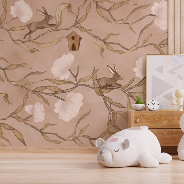 Papel de parede com coelhos e flores Papel de parede com coelhos e flores