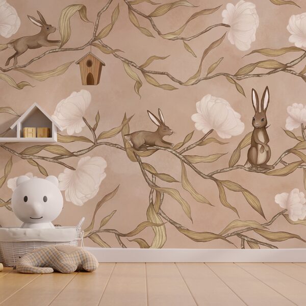 Papel de parede com coelhos e flores Papel de parede com coelhos e flores