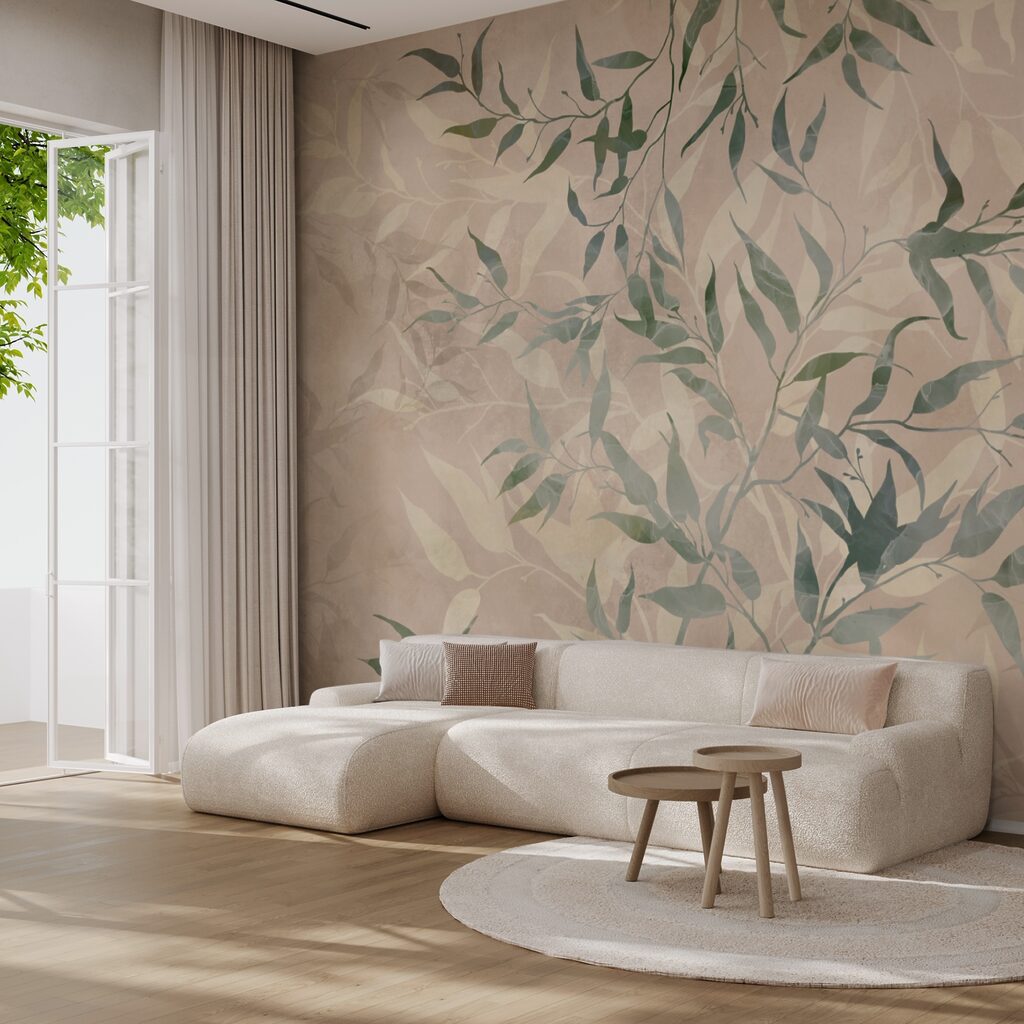 Padrão de folhas sobre um fundo bege