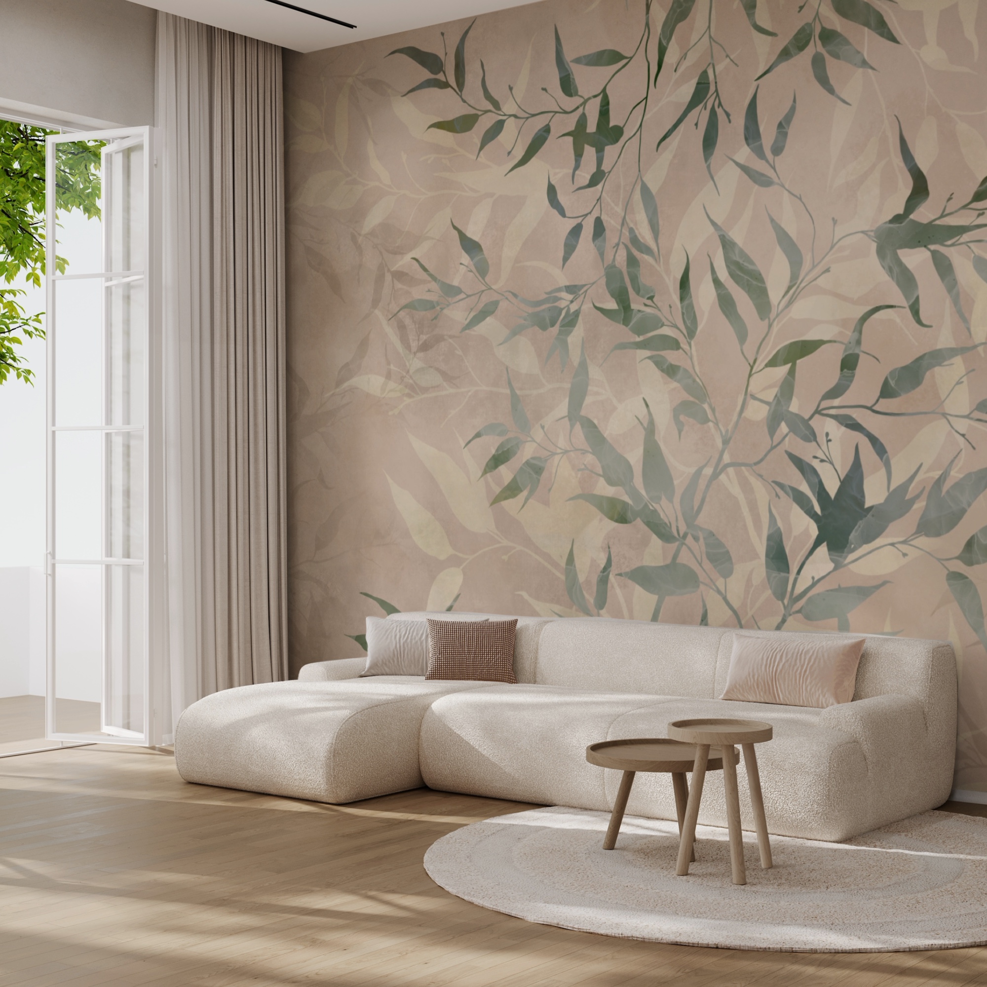 Padrão de folhas sobre um fundo bege