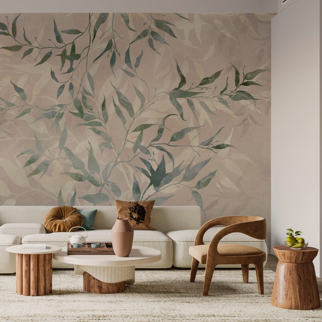 Padrão de folhas sobre um fundo bege