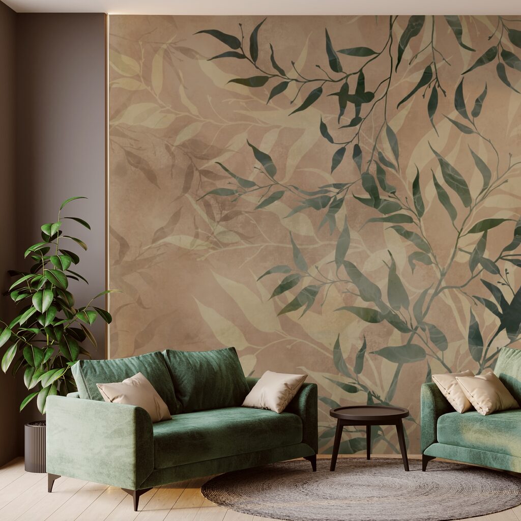 Folhagem natural sobre fundo texturado