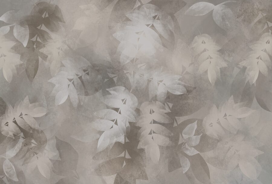 Fundo cinzento e branco com folhas