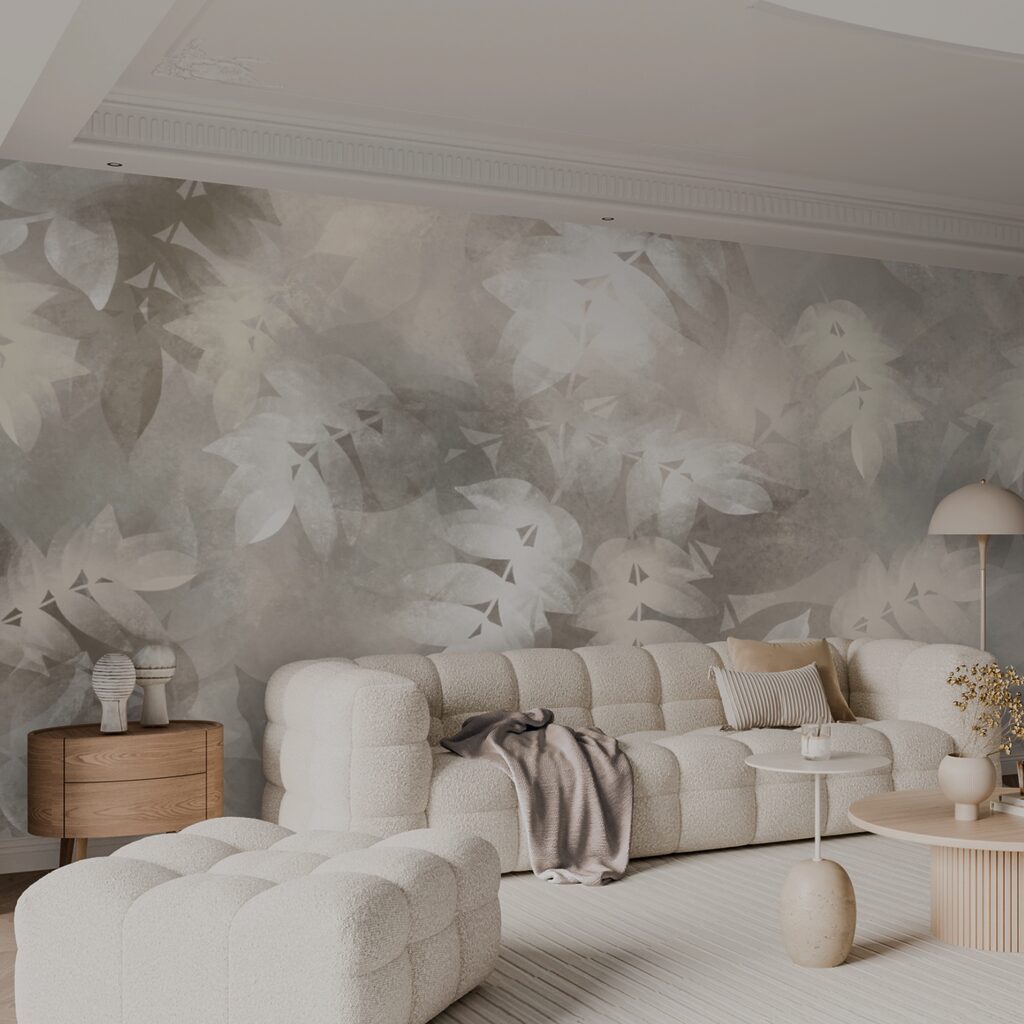 Fundo cinzento e branco com folhas