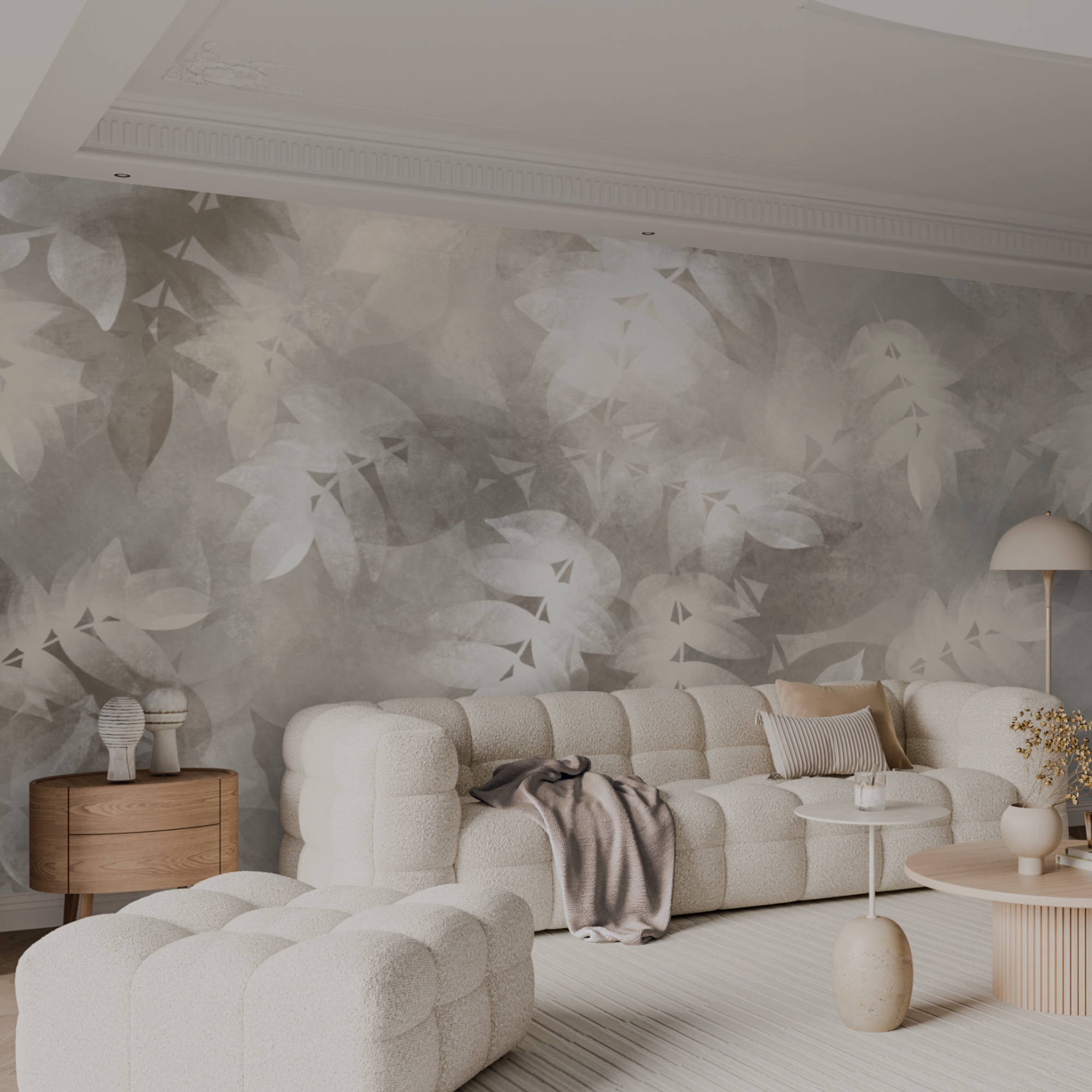 Fundo cinzento e branco com folhas