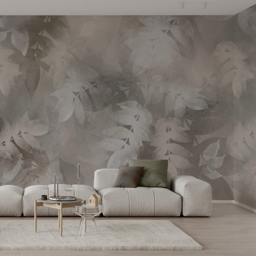 Fundo cinzento e branco com folhas