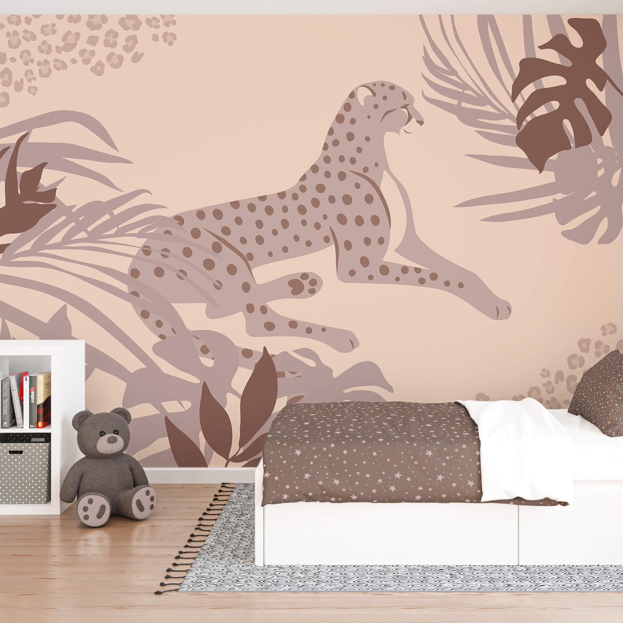 Chita deitada com plantas