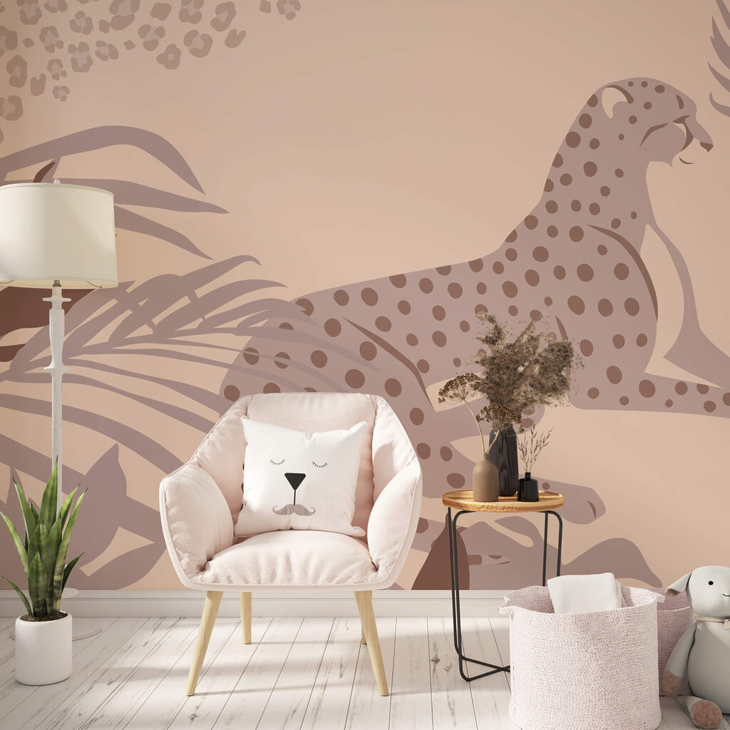 Chita deitada com plantas