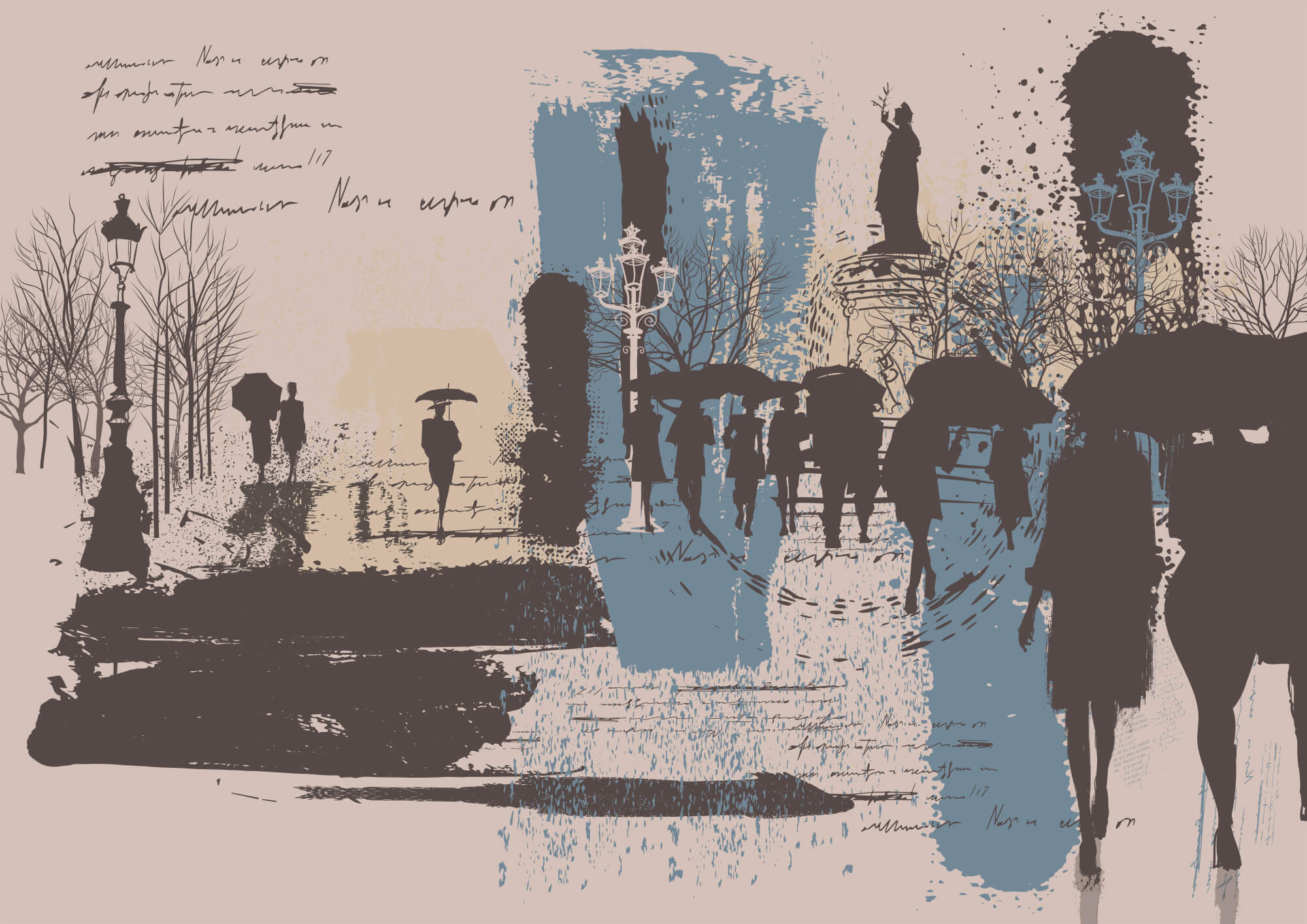 Group of people walking with umbrellas