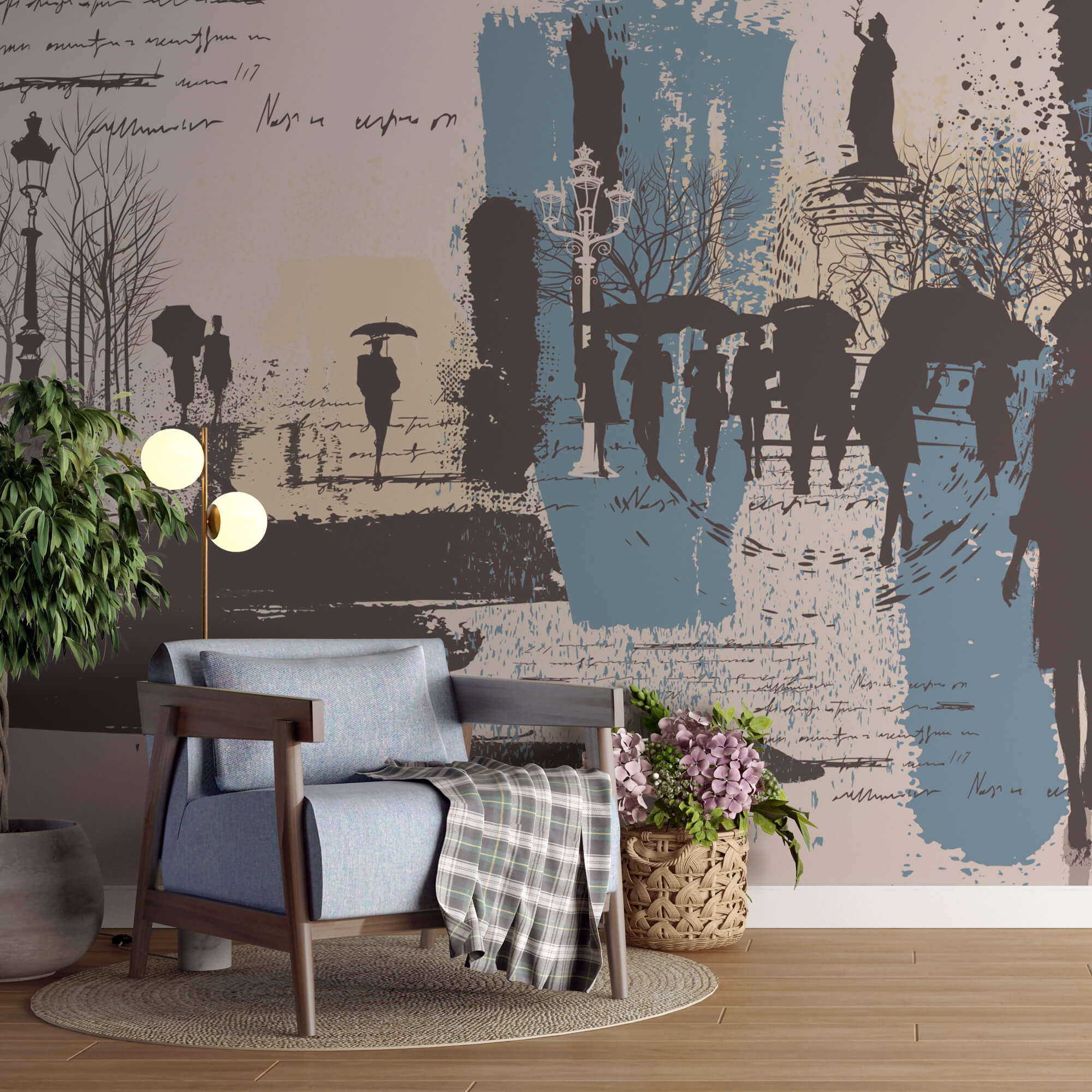 Grupo de pessoas a caminhar com guarda-chuvas