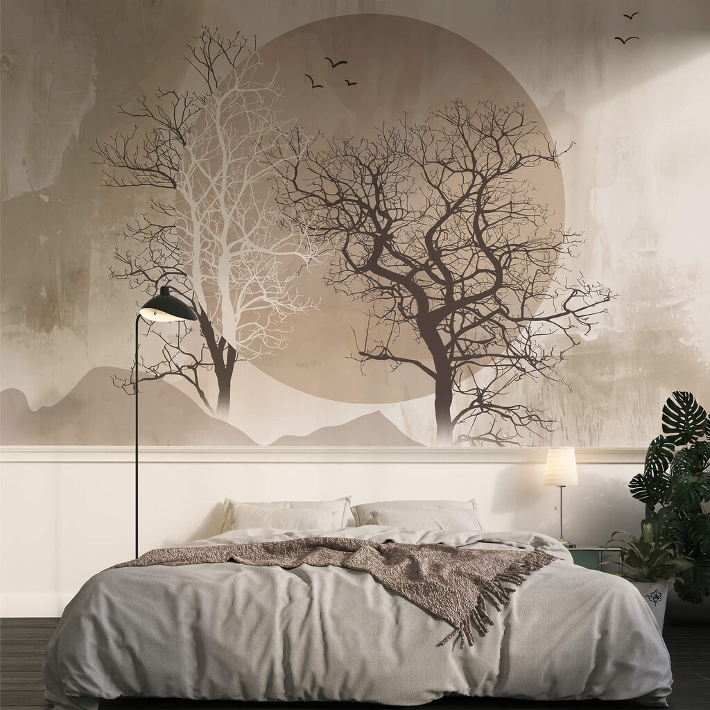 Pintura de árvores e de um sol