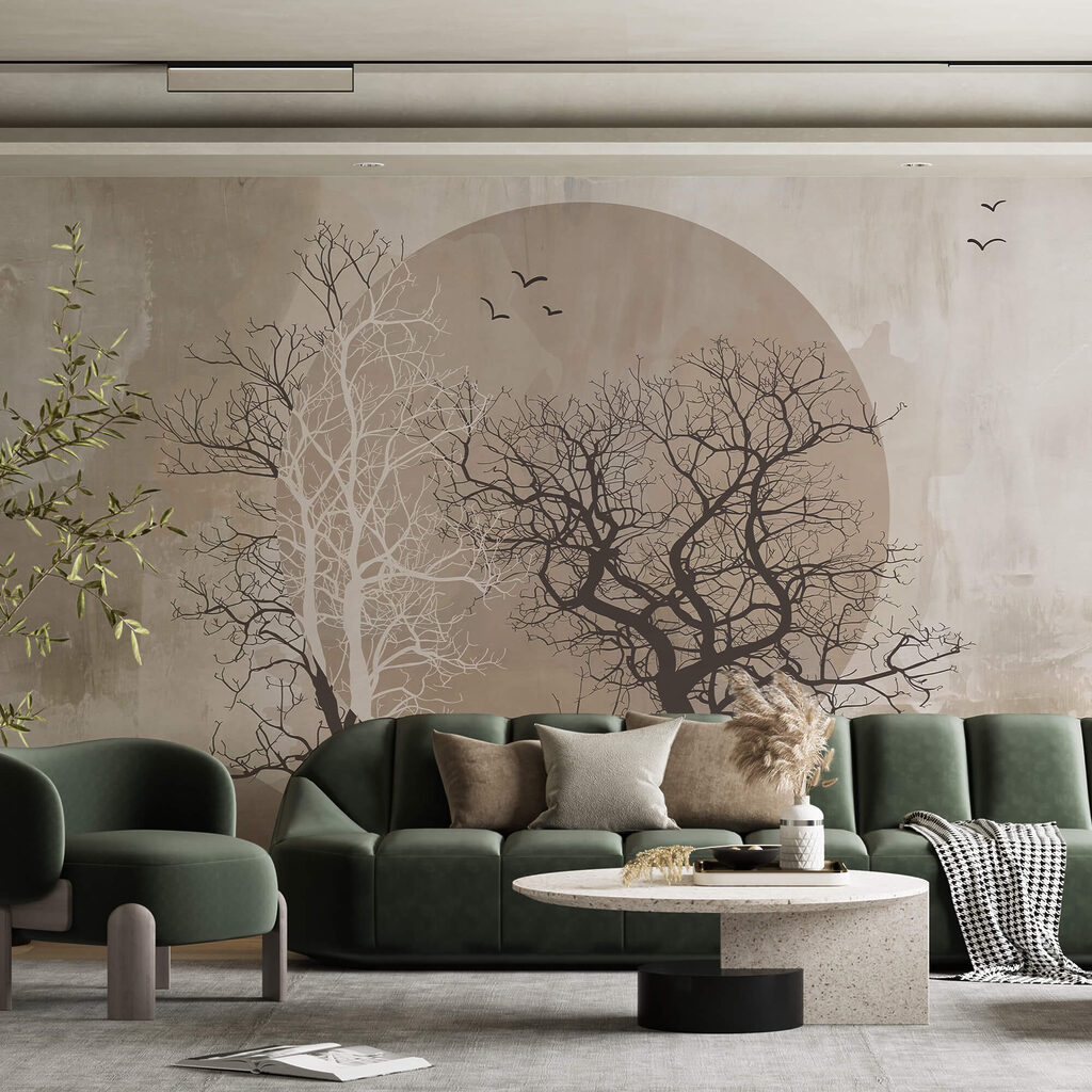 Pintura de árvores e de um sol