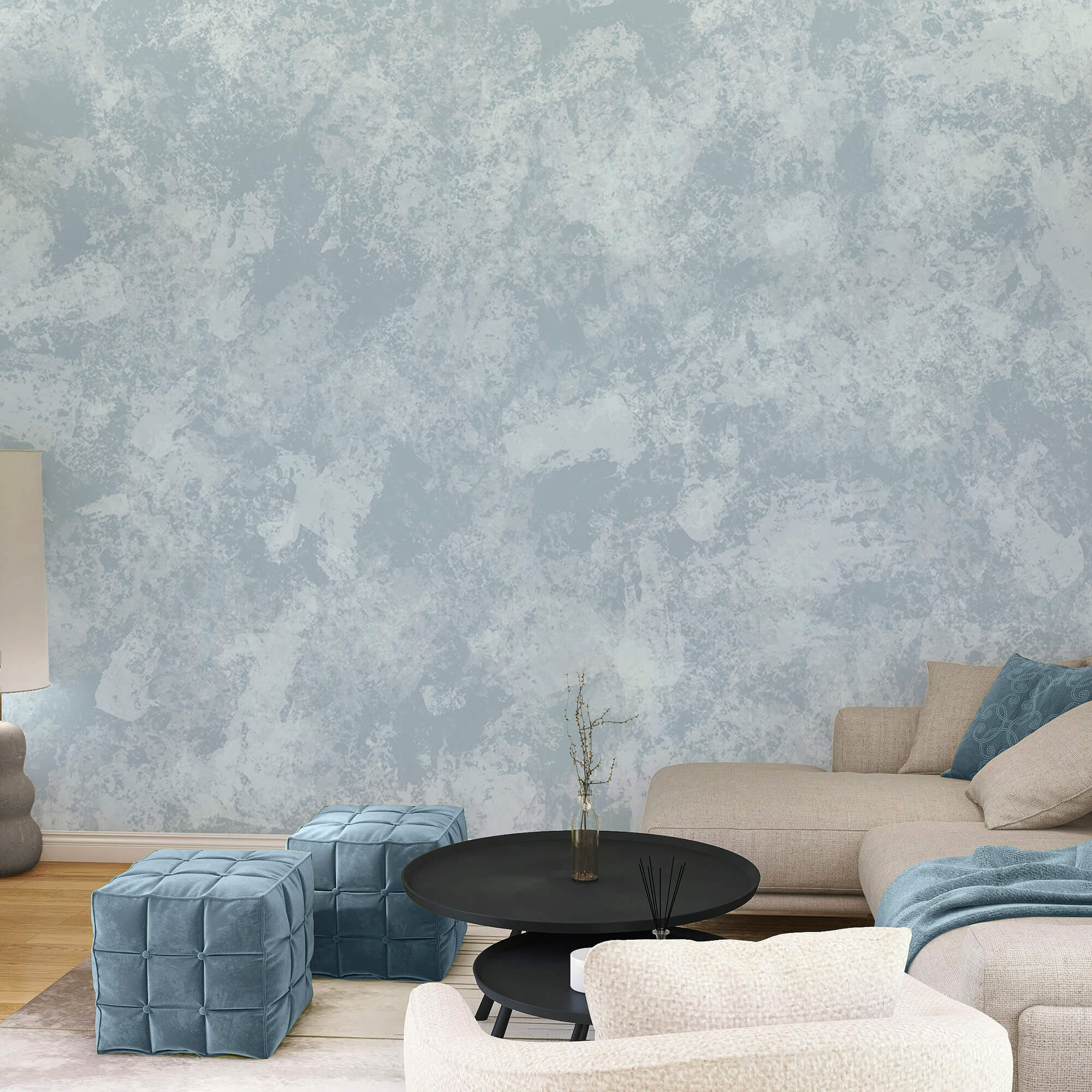 Mistura de tons azuis suaves e calmantes