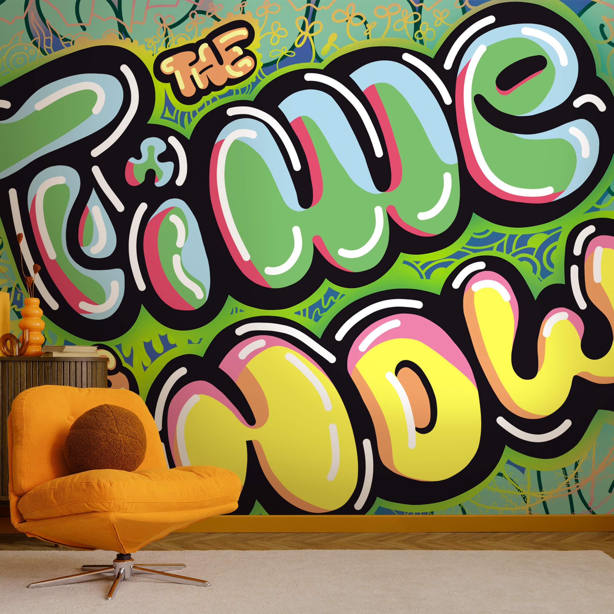 Graffiti colorido sobre um fundo verde Graffiti colorido sobre um fundo verde