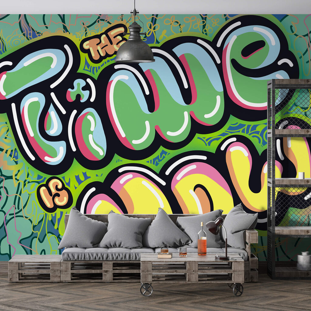Graffiti colorido sobre um fundo verde Graffiti colorido sobre um fundo verde