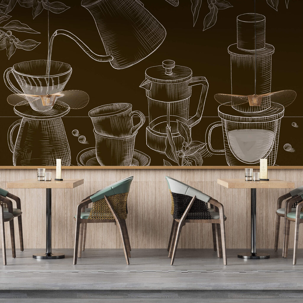 Desenho da máquina de café e da cafeteira Desenho da máquina de café e da cafeteira