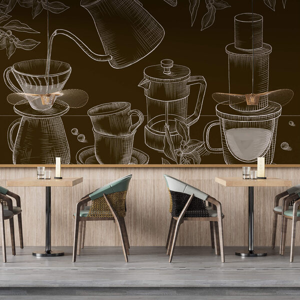 Desenho da máquina de café e da cafeteira Desenho da máquina de café e da cafeteira