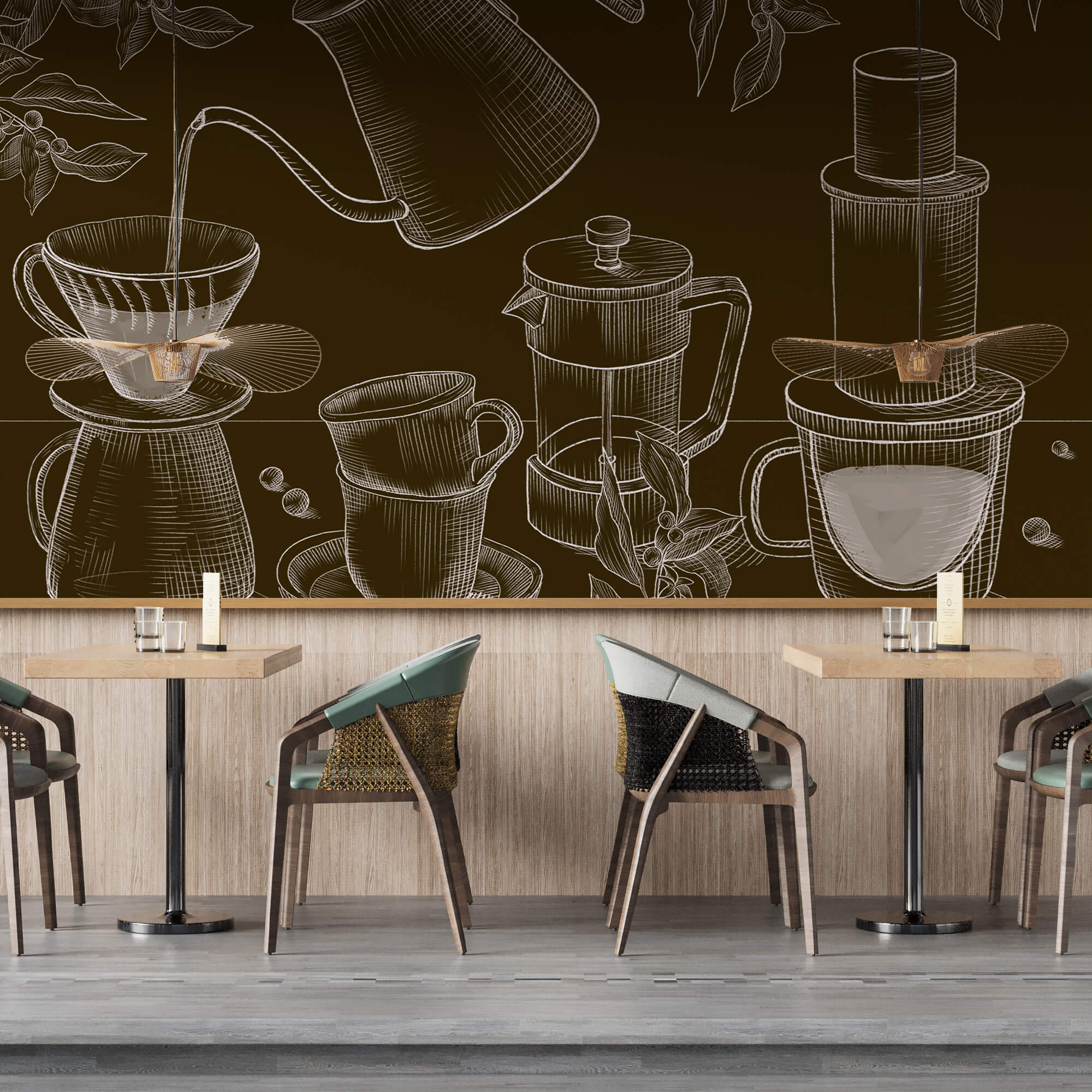 Desenho da máquina de café e da cafeteira Desenho da máquina de café e da cafeteira