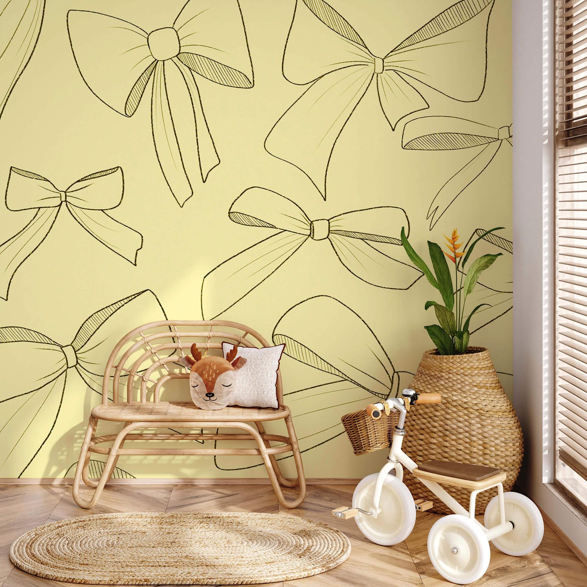Padrão de laços sobre um fundo amarelo Padrão de laços sobre um fundo amarelo