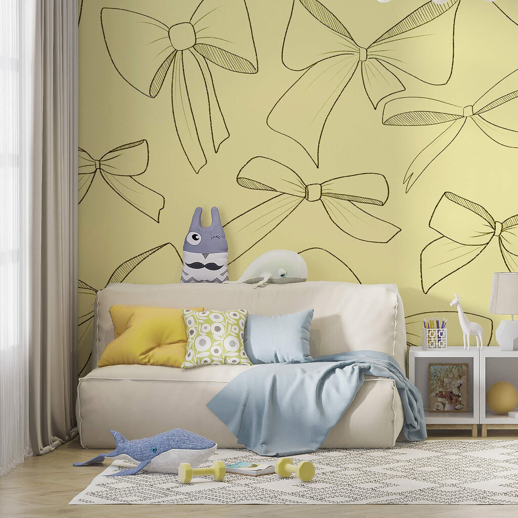 Padrão de laços sobre um fundo amarelo Padrão de laços sobre um fundo amarelo