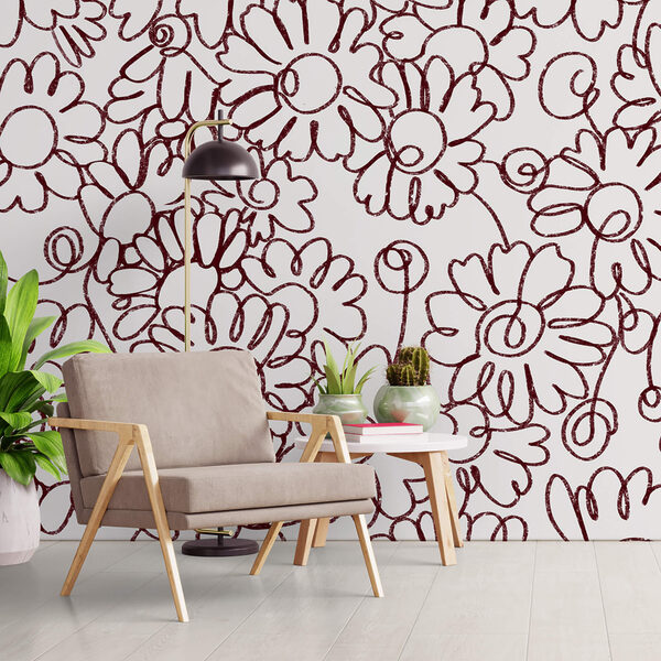 Padrão de flores desenhado com linhas vermelhas Padrão de flores desenhado com linhas vermelhas