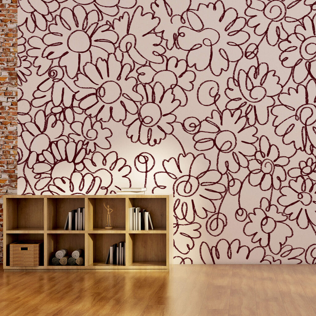 Padrão de flores desenhado com linhas vermelhas Padrão de flores desenhado com linhas vermelhas