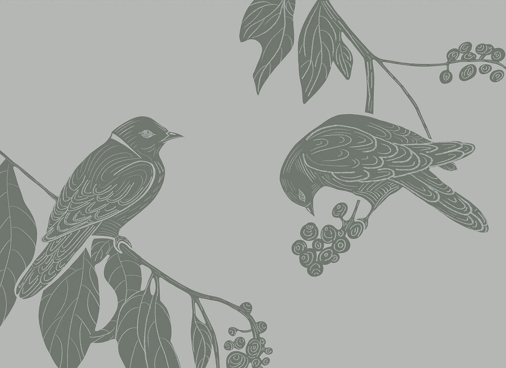Birds on a branch with leaves Birds on a branch with leaves