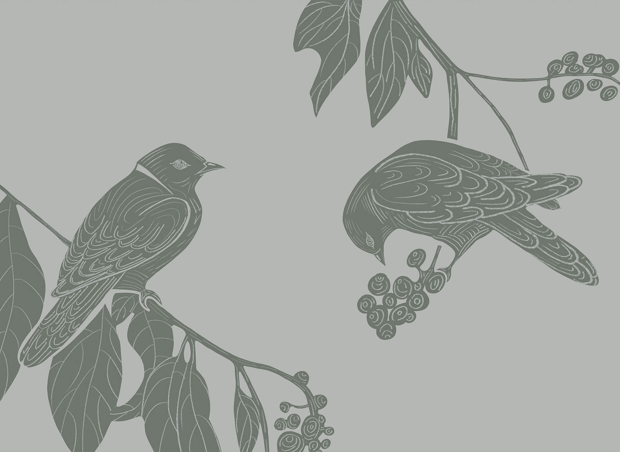 Birds on a branch with leaves Birds on a branch with leaves