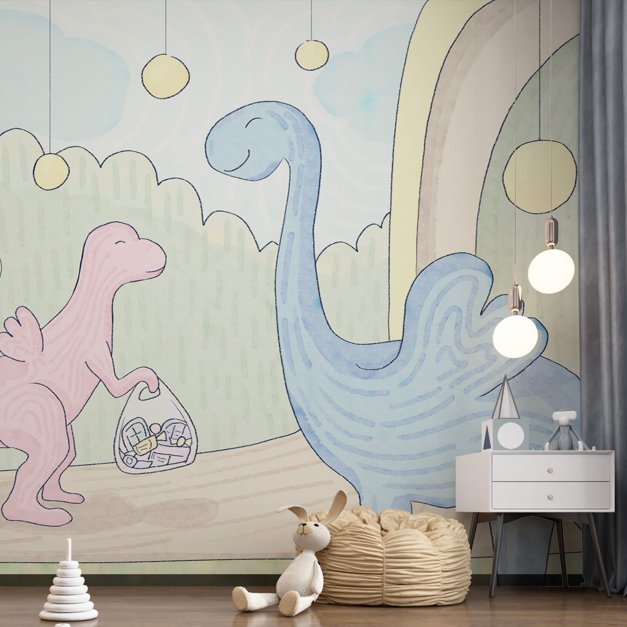 Desenho animado de dinossauros a transportar um saco Desenho animado de dinossauros a transportar um saco